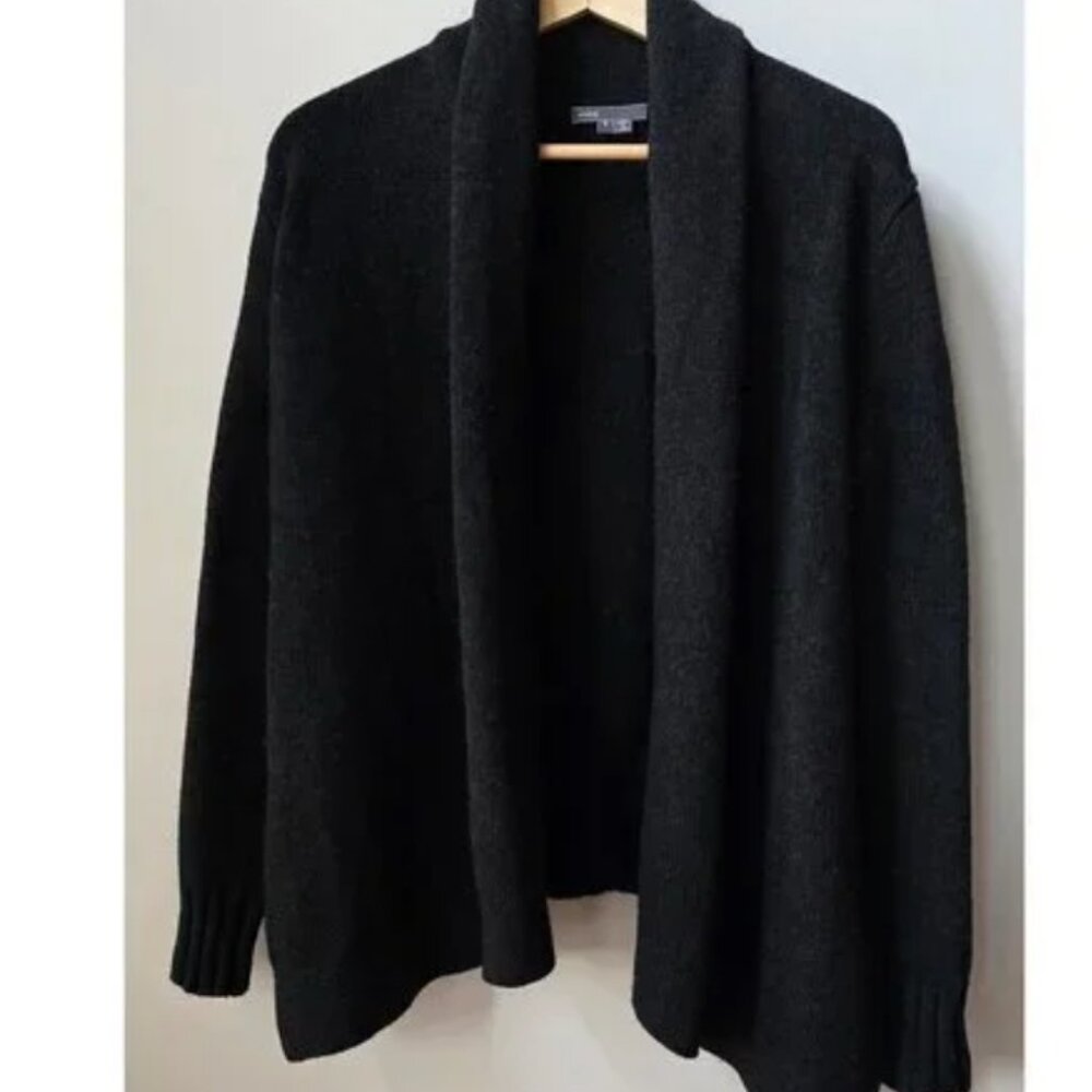 Vince Super Warm Charcoal Gray Heavy Knit Yak Wool Open Shawl Cardigan Small S